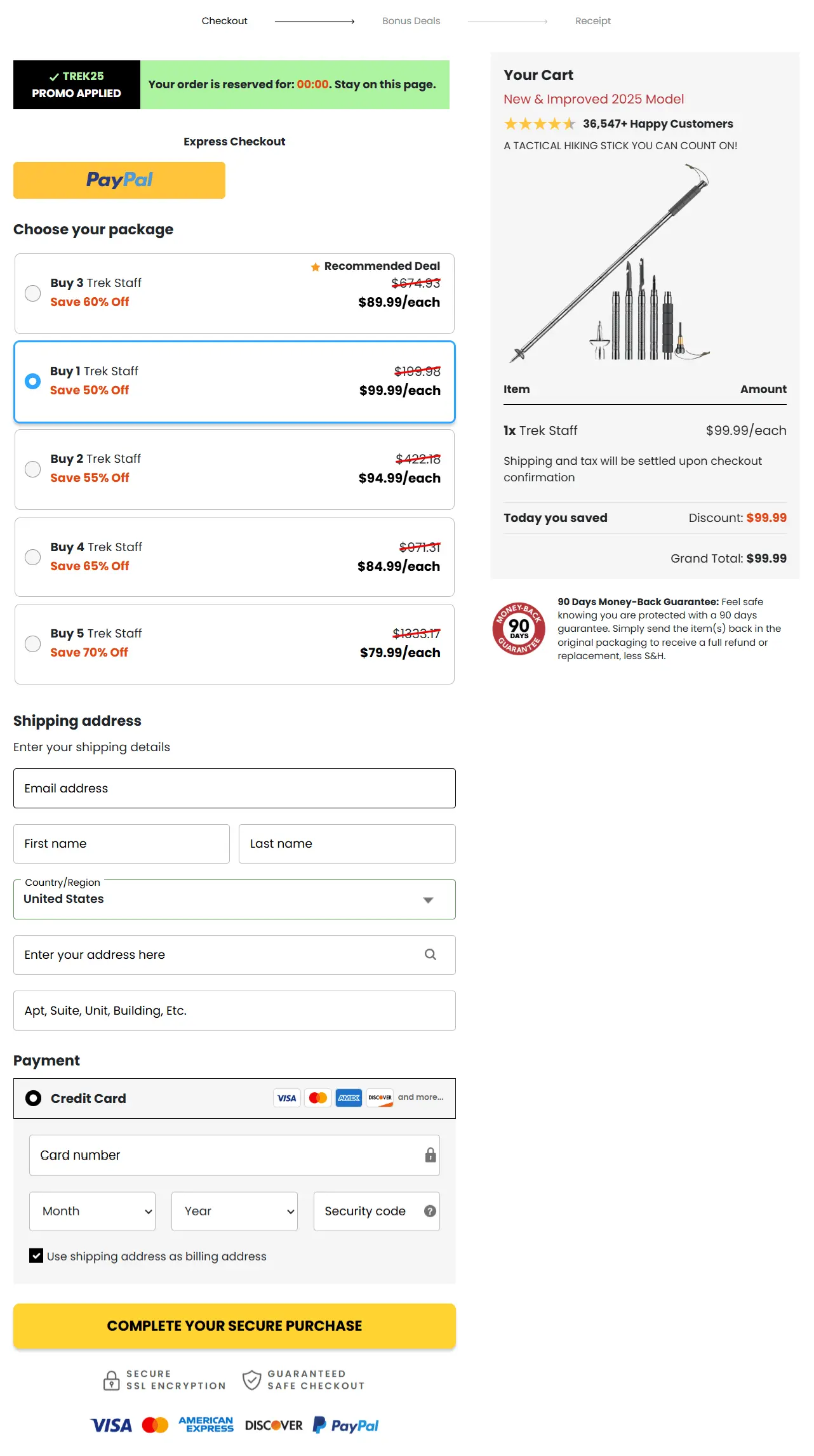 Trek Staff secure checkout page